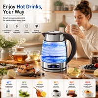 Hervidor Eléctrico de Temperatura Variable 2.0L con 6 Ajustes Preestablecidos 40-100 ° Tetera de Vidrio con Pantalla LED, 1500W, Enchufe Europeo, para Cocina u Oficina