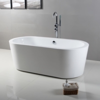 Baignoire autoportante ovale en acrylique avec drain chromé, couleur blanche, design moderne, utilisation en salle de bain intérieure, garantie 5 ans