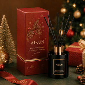 Aikun Ecommerce Seller 120ml Christmas <b>Black</b> Glass Blood Orange Grapefruit Custom Logo <b>Reed</b> <b>Diffuser</b> Gift Set for Holiday Retail - Product Image 1