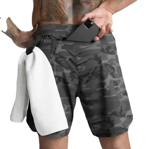 Zomer Outdoor Sportkleding Geweven Spiertraining Camouflage Print Heren Fitness Atletische Tennisshorts