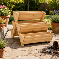 Jardinière carrée surélevée à 3 niveaux en bois avec drainage, durable, autoportante pour l'extérieur, pour fleurs, herbes et légumes