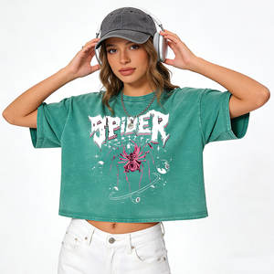 AMCLEVER T-shirt Corta Vintage Lavata da <span class=keywords><strong>Donna</strong></span>, 240 grammi Cotone, Stile Y2K Streetwear, Stampa <span class=keywords><strong>Ragno</strong></span>, Manica Corta - Product Image 4