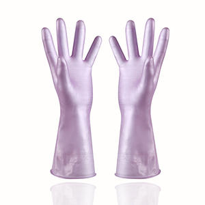 Gants en PVC floqués Yaxin 32 cm S M L, imperméables, pour le nettoyage de la cuisine, la vaisselle, couleur unie rose bleu ciel - Product Image 2