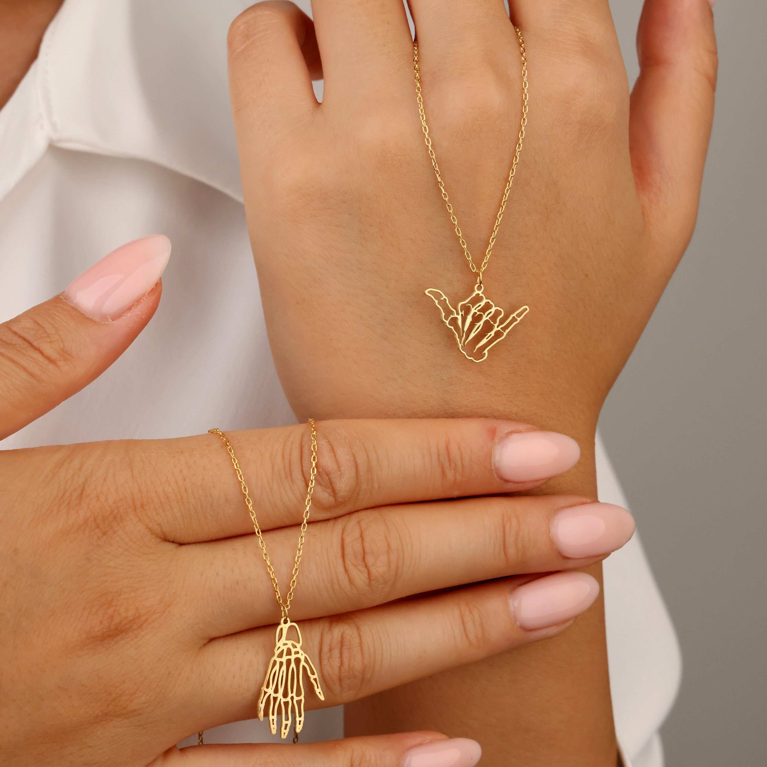 Manbu Custom 925 Silver Halloween Jewelry Charm Necklace 925 Silver  Skeleton Hands Necklace Halloween Necklace Jewelry for Women