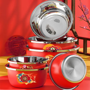 Juego de tazones de acero inoxidable Xinrong, multifuncionales, rojos, decorados, para lavar, cocinar y servir. - Product Image 1