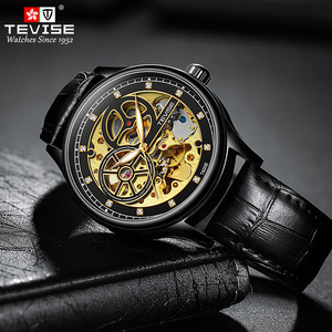 Montre automatique pour homme 820E, cuir véritable de haute qualité, mécanique, à cadran ajouré, tendance, résistante à l'eau - Product Image 5