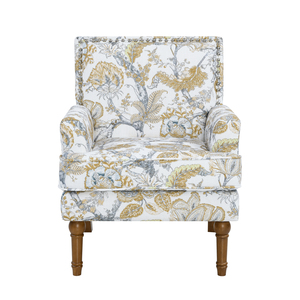 Fauteuil d'appoint floral avec garniture cloutée, pieds en bois massif, chaise rembourrée style ferme - Product Image 4