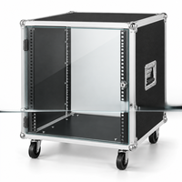 Armoire de rangement professionnelle pour équipement audio avec porte vitrée verrouillable, roulettes et flight case en aluminium pour amplificateur, table de mixage et systèmes KTV