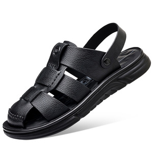 Sandales d'été à plateforme à bout fermé pour hommes, taille 45 46 47 48, chaussures de plage à enfiler, couleur unie noire XC3368 - Product Image 5