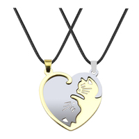 Collier Couple Étreinte de Chats Noir et Blanc Yin Yang en Acier Inoxydable, Pendentif Animal Tendance pour la Saint-Valentin
