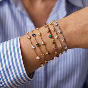 HOVANCI 18K Gold Plated Multi Color Stainless Steel Geometric Trendy Charm Chain <strong>Bracelet</strong> Waterproof Hypoallergenic <strong>Stackable</strong> - Product Image 1