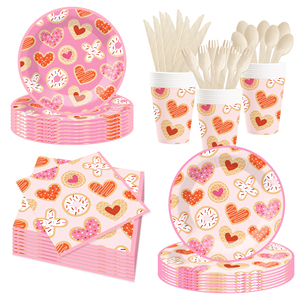 DAMAI - Juego de Vajilla Desechable de Papel con Diseño de San Valentín, Platos, Servilletas y Vasos con Forma de Corazón para Fiestas de Boda - Product Image 2