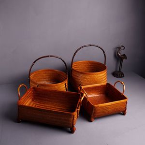<b>Bamboo</b> Woven Storage Basket Rectangle Lacquered Tea Room Tabletop Fruit <b>Container</b> Living Room Standing Type Neatening Storage - Product Image 2