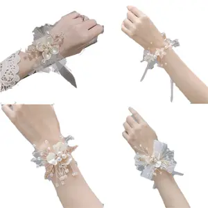 Diamond Rose Birthday Party Decorations Bridesmaid Hand Flower Wedding Wrist Corsage Bracelet Boutonniere Lapel Pin Ribbon