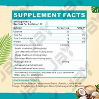 Poudre de café aux champignons de coco personnalisée, mélange adaptogène fonctionnel pour latte, énergie, concentration, bien-être quotidien, mélange de boisson instantanée, OEM ODM