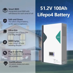 DIPOWER 51.2V 100Ah/200Ah Wall <b>Mounted</b> <b>Battery</b> Pack 5.12kWh/10.24kWh Home Solar Energy Storage <b>Battery</b> with LCD Display - Product Image 4