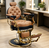 Fauteuil de barbier capitonné antique, fauteuil de barbier à inclinaison complète avec levage hydraulique pour la décoration de salon de coiffure de luxe