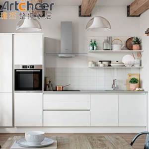 ארונות מטבח לחללים קטנים בסגנון צרפתי בצבע לבן עם מיני בר גודל מותאם אישית - Product Image 5