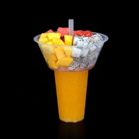 Hete Verkoop Aangepaste 500Ml 700Ml 1000Ml Snacks Kom Pp Melk Theekop Fruit Dessertblad Afhaalmaaltijd 2 In 1 Plastic Beker