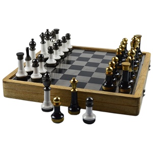 Jeu d'échecs en métal et marbre avec finition brillante plaquée - Product Image 3