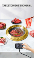 Réchaud à gaz de cuisine commerciale Modi avec barbecue coréen naturel de table pliant doré pour restaurants Brûleur à gaz intégré