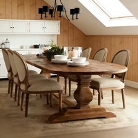 Table et chaises de salle à manger en bois massif de style campagnard américain, style vintage, table ovale de style français vieilli, directement de l'usine