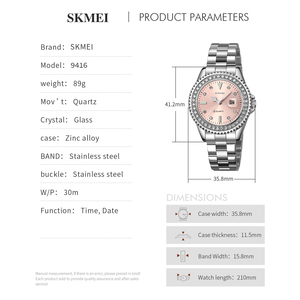 <span class=keywords><strong>Montre</strong></span> élégante et tendance SKMEI 9416, mouvement à quartz, <span class=keywords><strong>bracelet</strong></span> en acier inoxydable, design simple et luxueux - Product Image 6