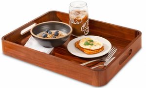 Rechthoekige Houten Dienblad Acacia Houten Dienbladen Met Handvat Voor Home Decor <span class=keywords><strong>Bed</strong></span> Tv Koffie Camping Borden - Product Image 2