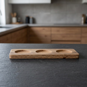 Plateau de service en bois rectangulaire, design minimaliste, fait main, en bois massif, avec trois porte-tasses, pour la cuisine, style unique, dernière nouveauté - Product Image 1