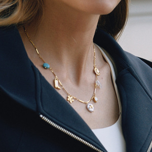 Collar de acero inoxidable con colgante de flor, corazón y turquesa para mujer, regalo, joyería, accesorio de moda - Product Image 2