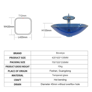 Lavabo de Sobremesa <span class=keywords><strong>Cuadrado</strong></span> de Vidrio Azul BOWEIYA, Lavabo para Baño de Hotel, Lavabo de Sobremesa Personalizado con Lavamanos Personalizado - Product Image 5