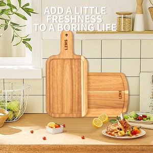 Solid Wood <b>Pizza</b> Tray With Handle Irregular <b>Shape</b> For Home Serving Trays - Product Image 3