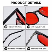 Kacamata Sunray Elegant Square TR Full Rim Frame Lensa Berwarna Oranye, Gagang Bergaris Emas, Unisex OEM, Anti Cahaya Biru