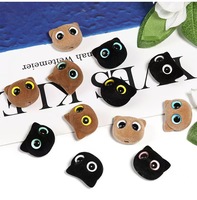 Perles 3D en acrylique épais 19*16mm, motifs chat et hibou, effet peluche souple, rondes, givrées, avec tête de chat effet œil, pour sangle de téléphone, porte-clés, bracelet