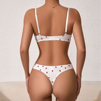뜨거운 여자의 란제리 딸기 프린트 세트 섹시한 자수 레이스 2pcs 브래지어와 팬티 세트