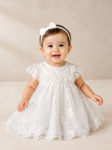 Robe élégante pour bébé fille, brodée de fleurs, légère, avec une silhouette volumineuse, pour les occasions spéciales - Product Image 4