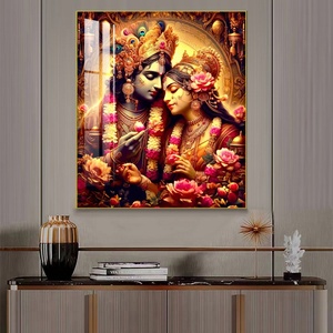 Décoration de salon de luxe, peinture sur toile imprimée HD, photos de couple indien, peinture en porcelaine cristalline avec lumière LED, peinture murale - Product Image 2
