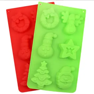 食品级3D圣诞树/铃铛/雪人/雪花/袜子形硅胶模具蛋糕装饰工具