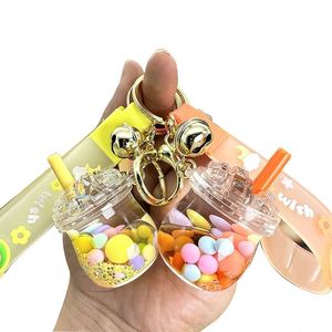 New Arrival Milk Tea Cup Keychain With Liquid Quicksand Bubble Tea Keychain Fruit Milk Tea Keychain - Product Image 1