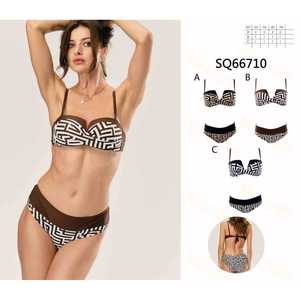 Costume da bagno bikini imbottito da donna a due pezzi con top a fascia e slip a vita alta con laccetti laterali, ideale per l'estate e la spiaggia, taglie S-XL, all'ingrosso SQ66710 - Product Image 1