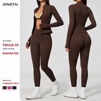 Ensemble de yoga 3 pièces pour femme à double bretelle et décolleté plongeant, comprenant une veste zippée dos nageur, un soutien-gorge de sport et un legging taille haute sans couture effet seconde peau, certifié GCC