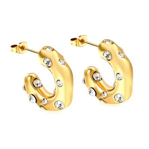 Pendientes de Aro Irregulares de Acero Inoxidable con Baño de Oro de 18K y Circonitas Cúbicas para Mujer - Product Image 1