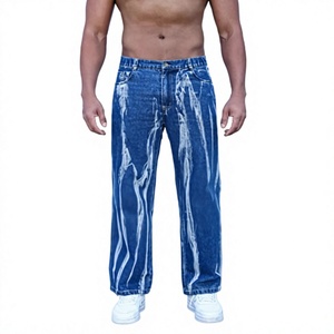 Jeans de mezclilla ajustados para hombre, lavados, casuales, de color gris oscuro, pantalones de mezclilla rectos estilo hip hop para hombre, pantalones de mezclilla de lavado medio - Product Image 1