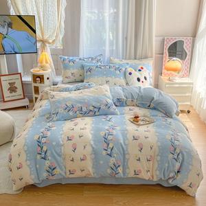 โรงงานพิมพ์สิ่งทอที่บ้านผ้าปูที่นอนสีน้ําเงินผ้าขนแกะนมผ้านวมคลุมผู้จัดจําหน่ายชุดเครื่องนอน - Product Image 1