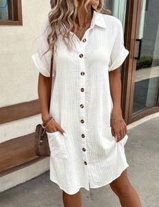 Vestido de Verano 2026 de AliExpress, Estilo Vintage, Informal, Antiestático, con Cuello en V y Botones, para Mujer - Product Image 6