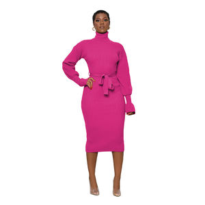 Maglione Midi a manica lunga a manica lunga <span class=keywords><strong>in</strong></span> <span class=keywords><strong>maglia</strong></span> autunno inverno 2022 tinta unita con cintura - Product Image 3