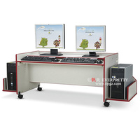 Mobilier informatique scolaire double bureau d'ordinateur à cadre métallique en bois avec plateau à clavier