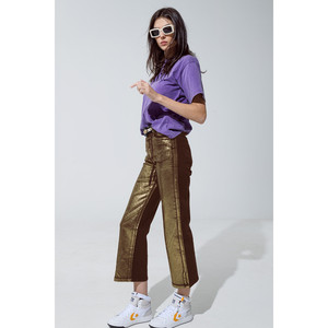 Jeans Rectos Color Marrón con Brillo Metálico Dorado - Product Image 5