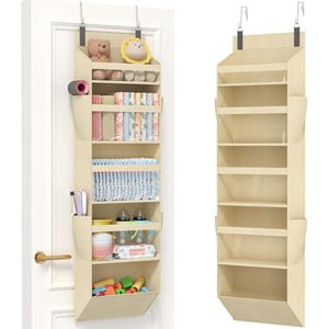 Organisateur à suspendre sur la porte, 9 poches, beige, tissu non tissé, rangement pour bébé, pour chambre de bébé - Product Image 1