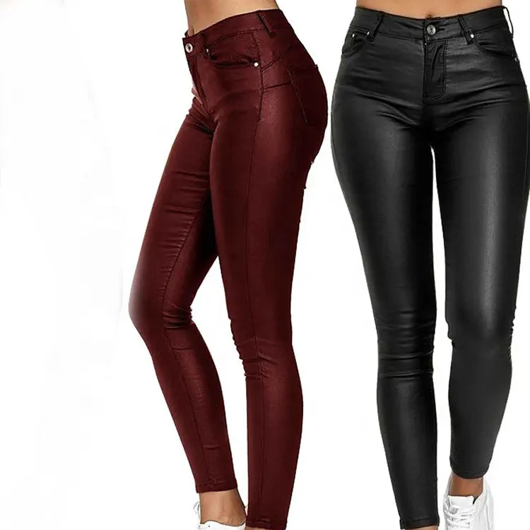 Black Tight PU Leather Strech Pants Set Women Girls PU Pants